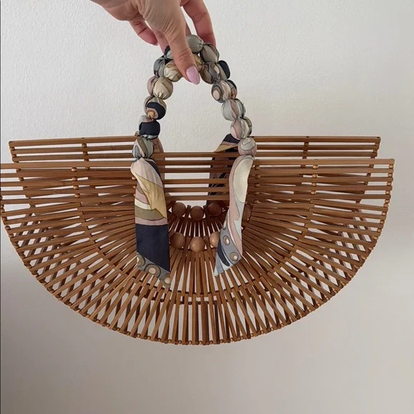 Cult Gaia Bamboo Ark Bag with Multicolor Scarf - Picture 2 of 7
